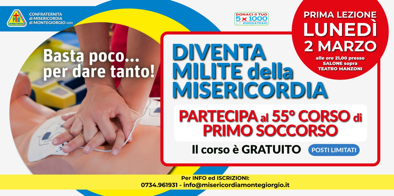 Diventare volontari per salvare vite: al via il 55esimo corso di primo soccorso della Misericordia Montegiorgio