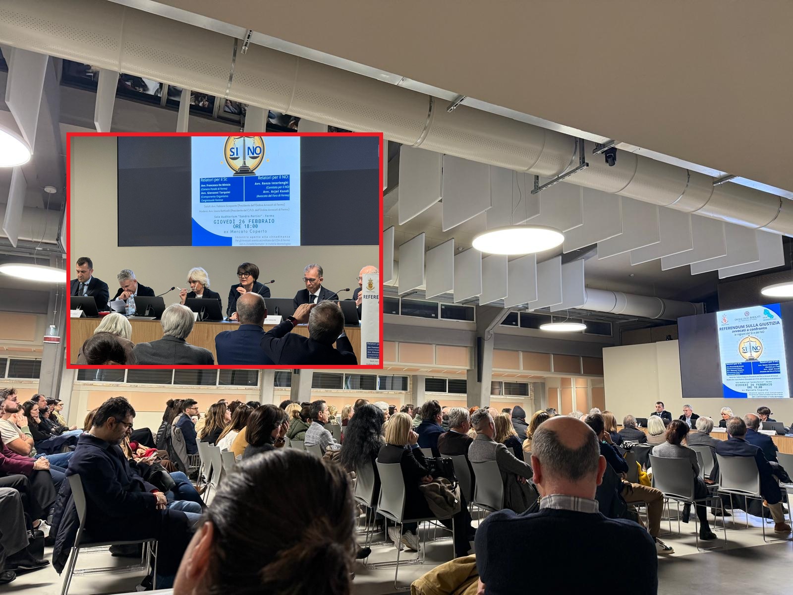 Referendum sulla giustizia, avvocati a confronto: auditorium Pertini gremito per l’iniziativa dell’Ordine di Fermo